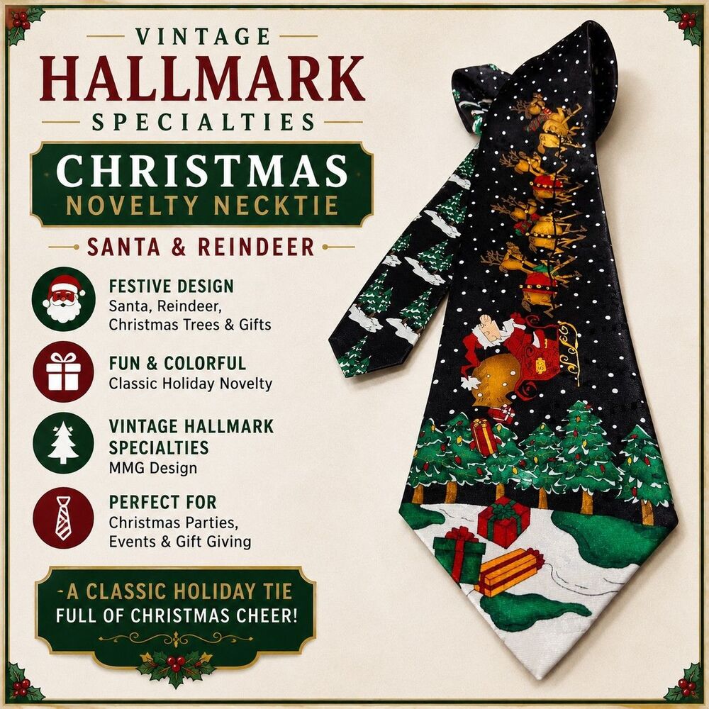 Vintage Hallmark Specialties MMG Santa Reindeer Christmas Novelty Necktie